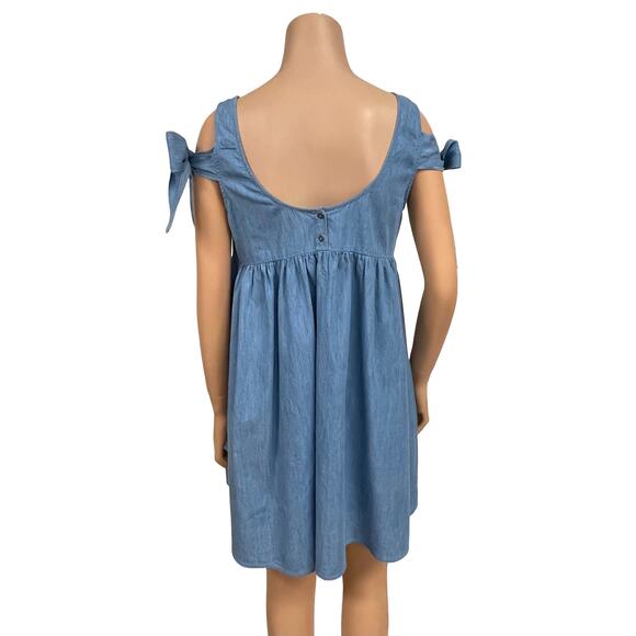 Umgee Chambray Babydoll Dress Sz S Sleeveless Blue Lightweight Smock Tunic - Picture 3 of 9